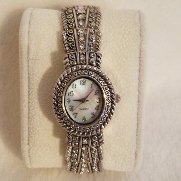 jcpenney Jewelry - Silver watch cuff w rhinestones w attached battery